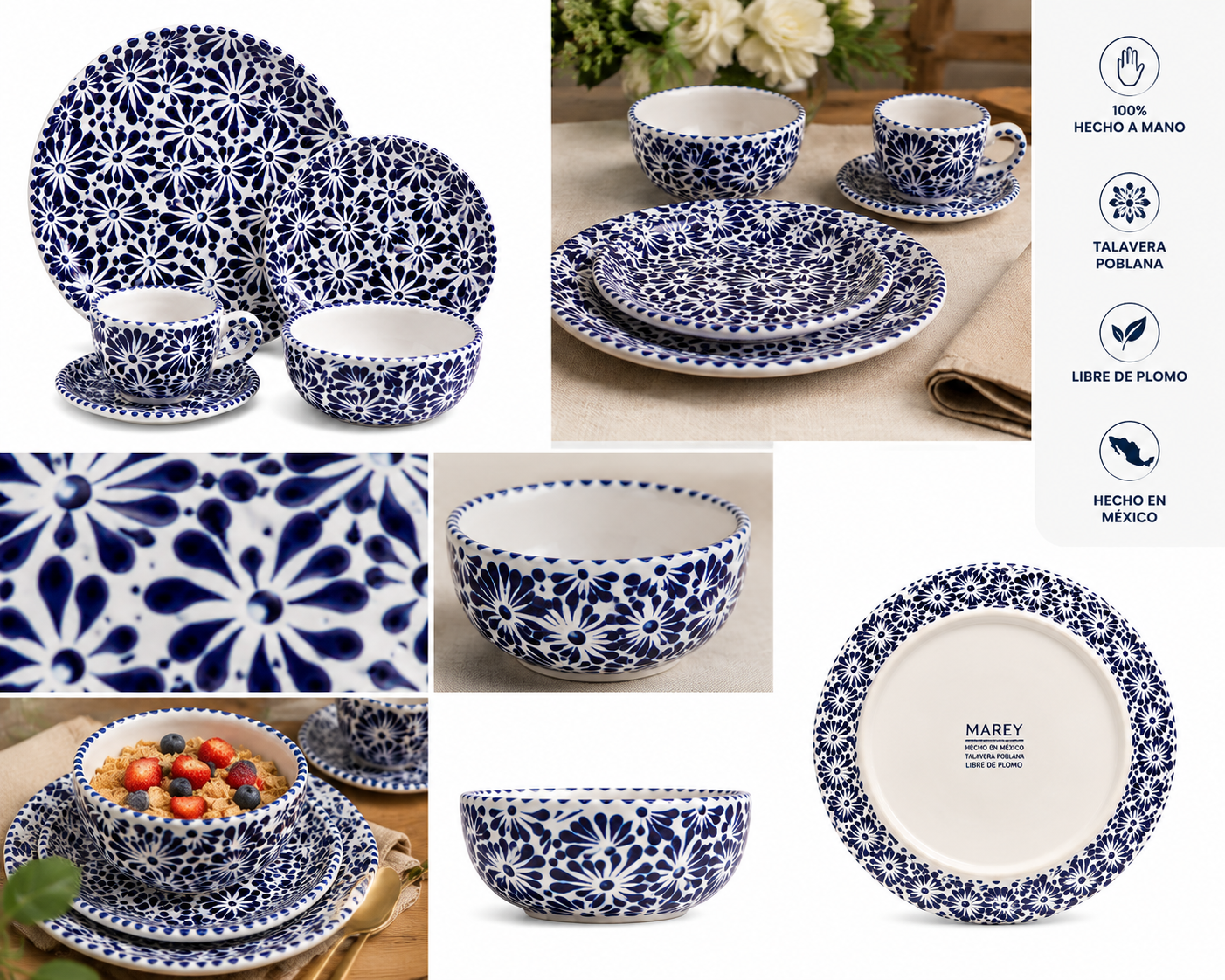 Vajilla de Cerámica de Talavera Artesanal – Set de Platos de Cerámica Hecho en México | Set de 5 Piezas |