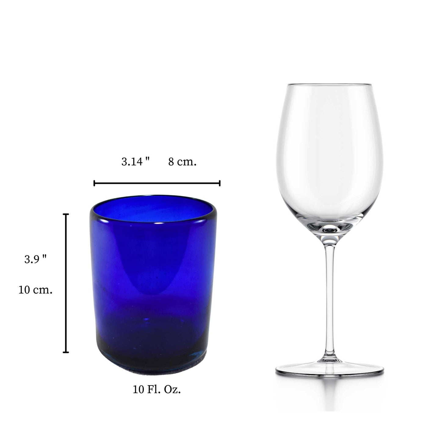 Vasos Vidrio Soplado | Artesanales | (Azul Cobalto, Old Fashioned 10 Oz.)