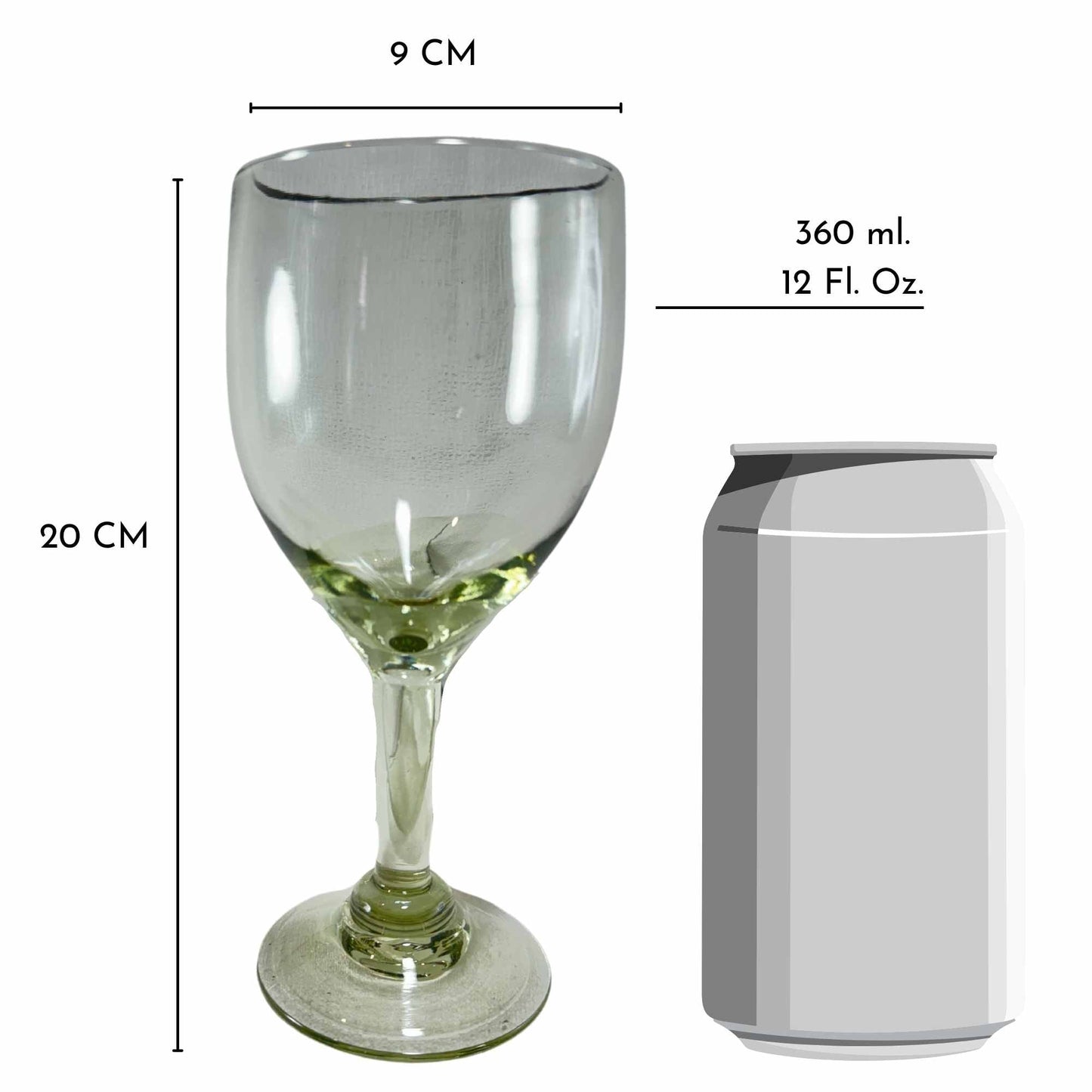 Copas de Vino | Vidrio Soplado | Artesanal (Natural, 12 Fl. Oz.) - MAREY - Copas