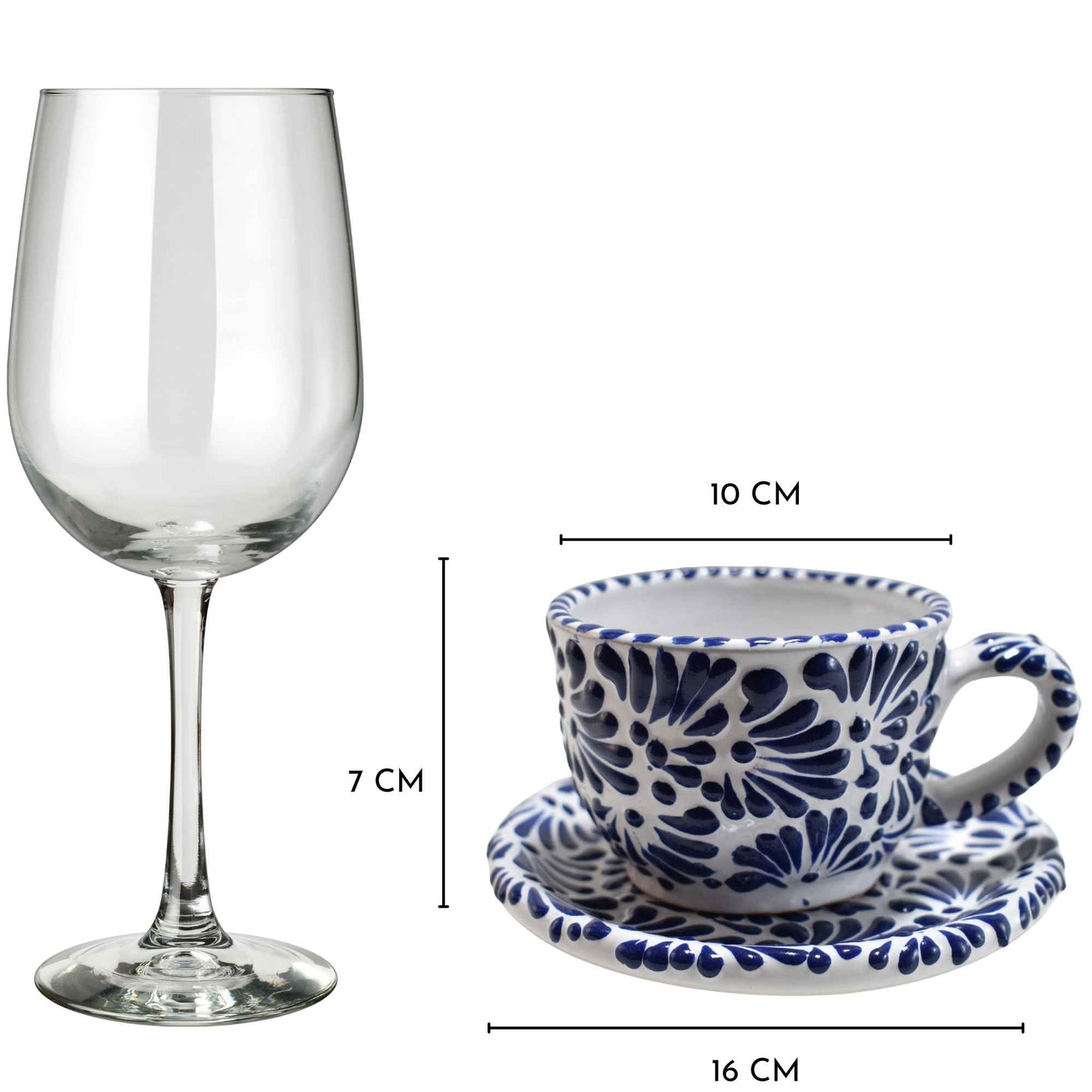 Juego de té | 6 Tazas de Café - Cafetera - Azucarera | Cerámica de Talavera | Hecho en Puebla, México | (Azul sobre Blanco) - MAREY - taza para cafe