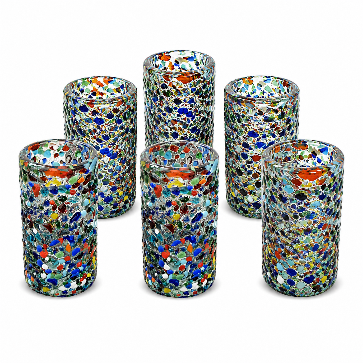 MAREY Mexican Shot Glasses | Artisan Crafted | Blown Glass | Set of 6 Pieces | 100% Recycled Glass | (Sky Blue Hail, 2 Oz.) Confetti Rocks