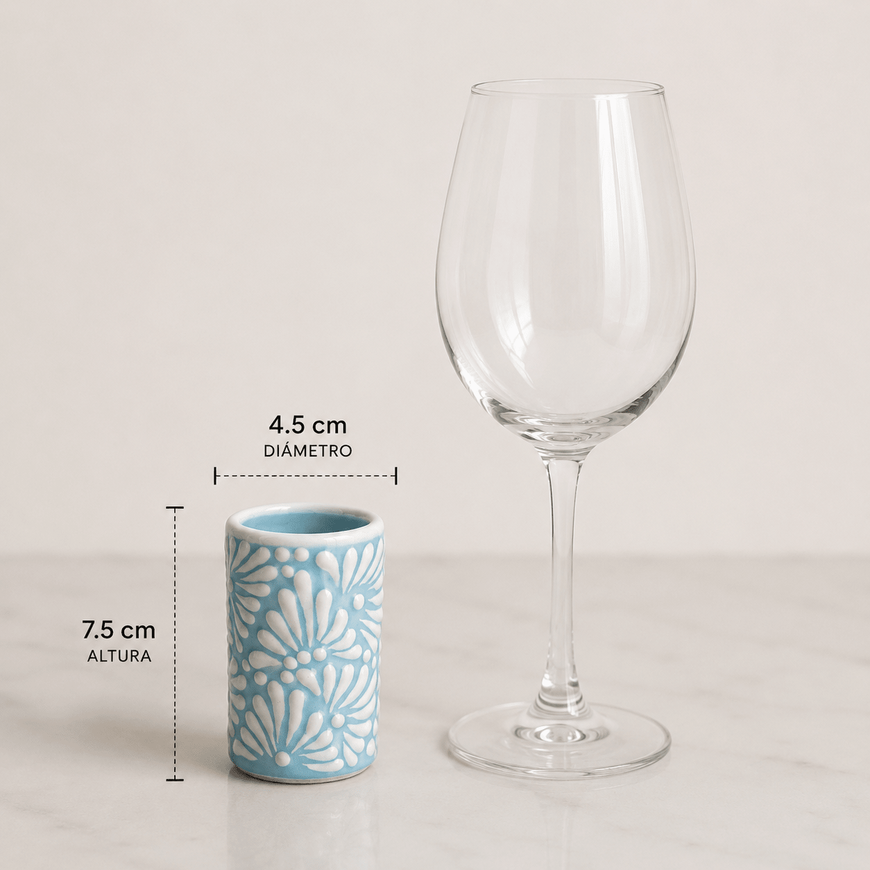 Tequileros de Cerámica de Talavera 100% Artesanal (Baby Blue, 2 Oz.) - MAREY - Vaso Tequilero