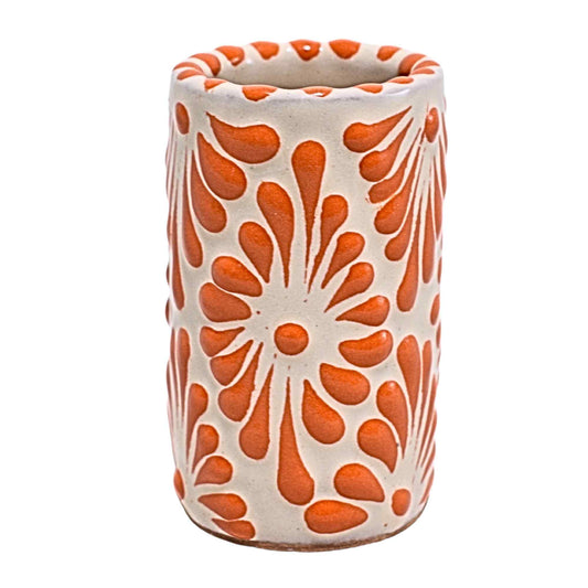 Tequileros de Cerámica de Talavera 100% Artesanal (Naranja, 2 Oz.) - MAREY - Vaso Tequilero