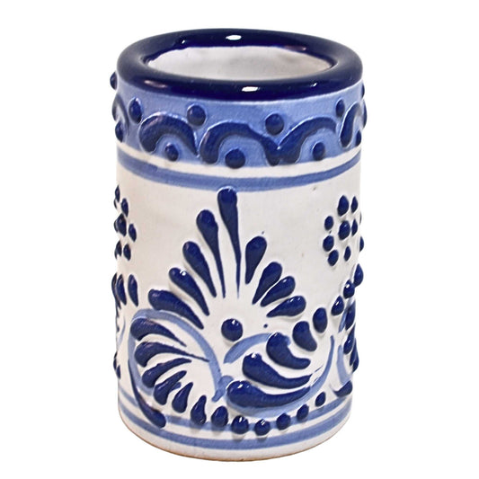 Vasos Tequileros | Cerámica de Talavera | 100% Artesanal | (Decorado Azul, 2 Oz.) - MAREY - Vaso Tequilero