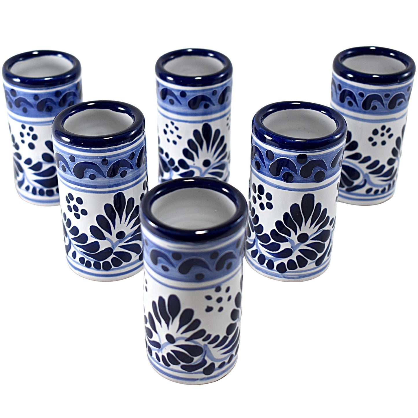 Mexican Talavera Pottery Shot Glasses | 100% Handmade Ceramic from Mexico | Tequila Cups (Blue, 2 Oz.)