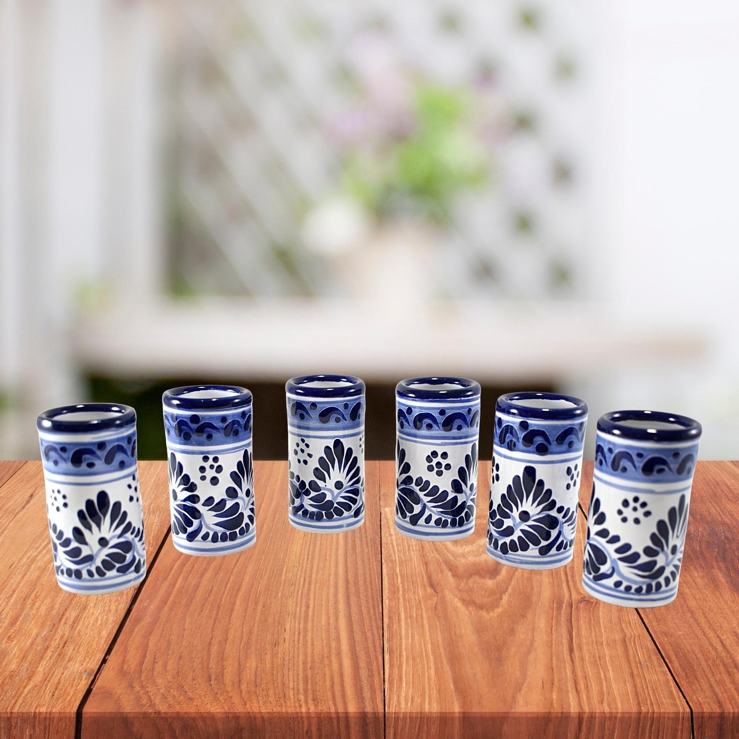 Mexican Talavera Pottery Shot Glasses | 100% Handmade Ceramic from Mexico | Tequila Cups (Blue, 2 Oz.)