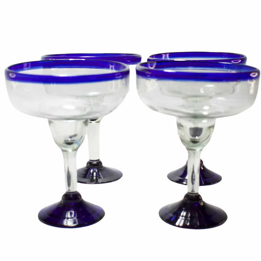 Copa Margarita | Vidrio Soplado | Artesanal | Hecho en México (Filo Azul Cobalto, 14 Fl. Oz.) - MAREY - Glasses