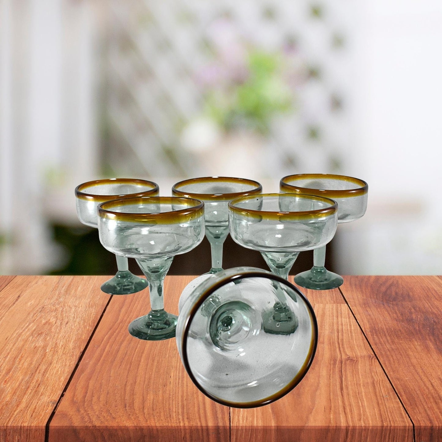 Copas Margarita | Set de 6 Piezas | | Vidrio Soplado | Artesanal (Filo Ámbar, 12 Fl. Oz.) - MAREY -