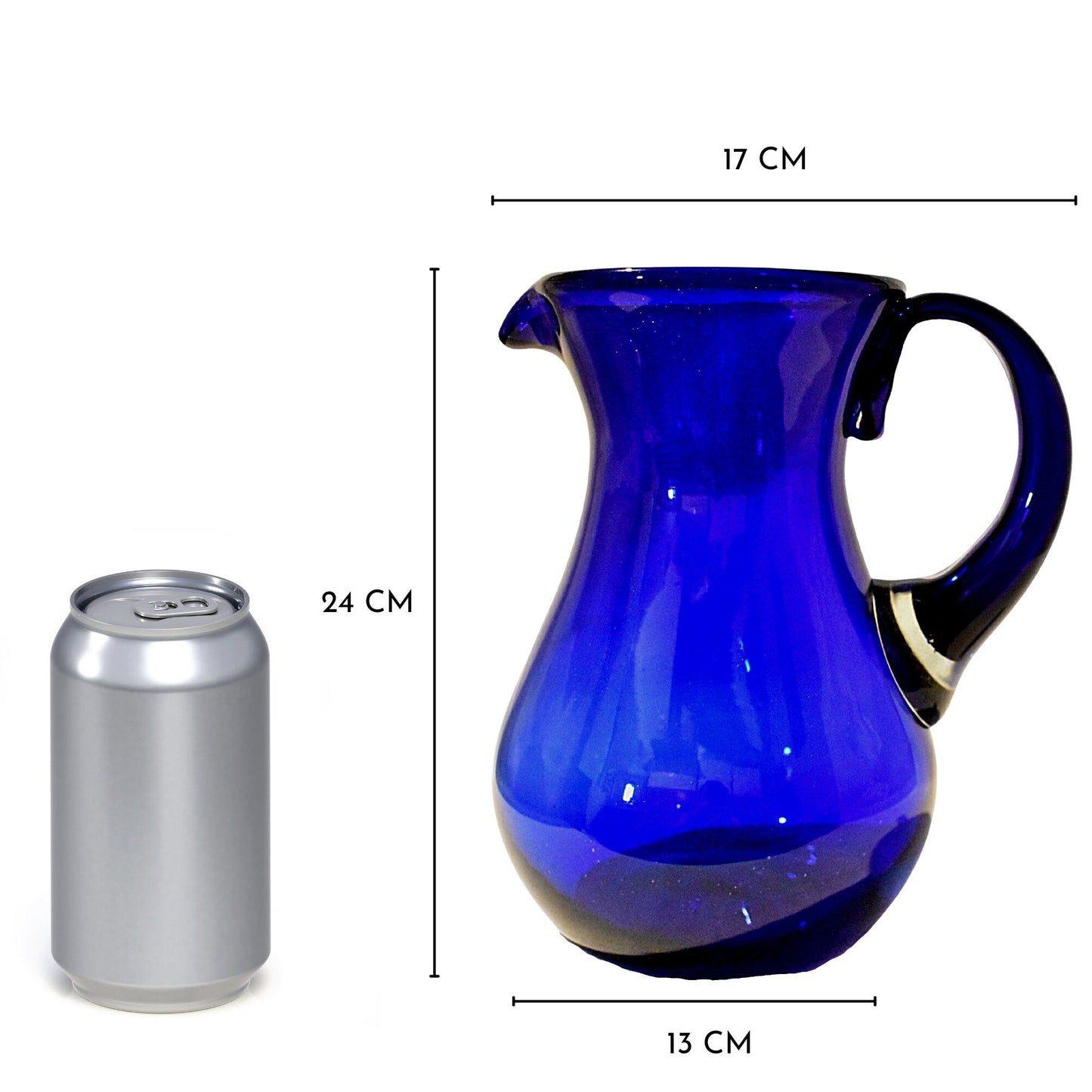 Jarra Pera para Agua de Vidrio Soplado Artesanalmente En México (Azul Cobalto, 2 Lt.) - MAREY -