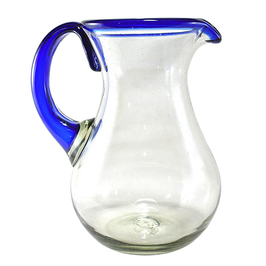Jarra Pera para Agua de Vidrio Soplado Artesanalmente En México (Filo Azul Cobalto, 2 Litros) - MAREY -