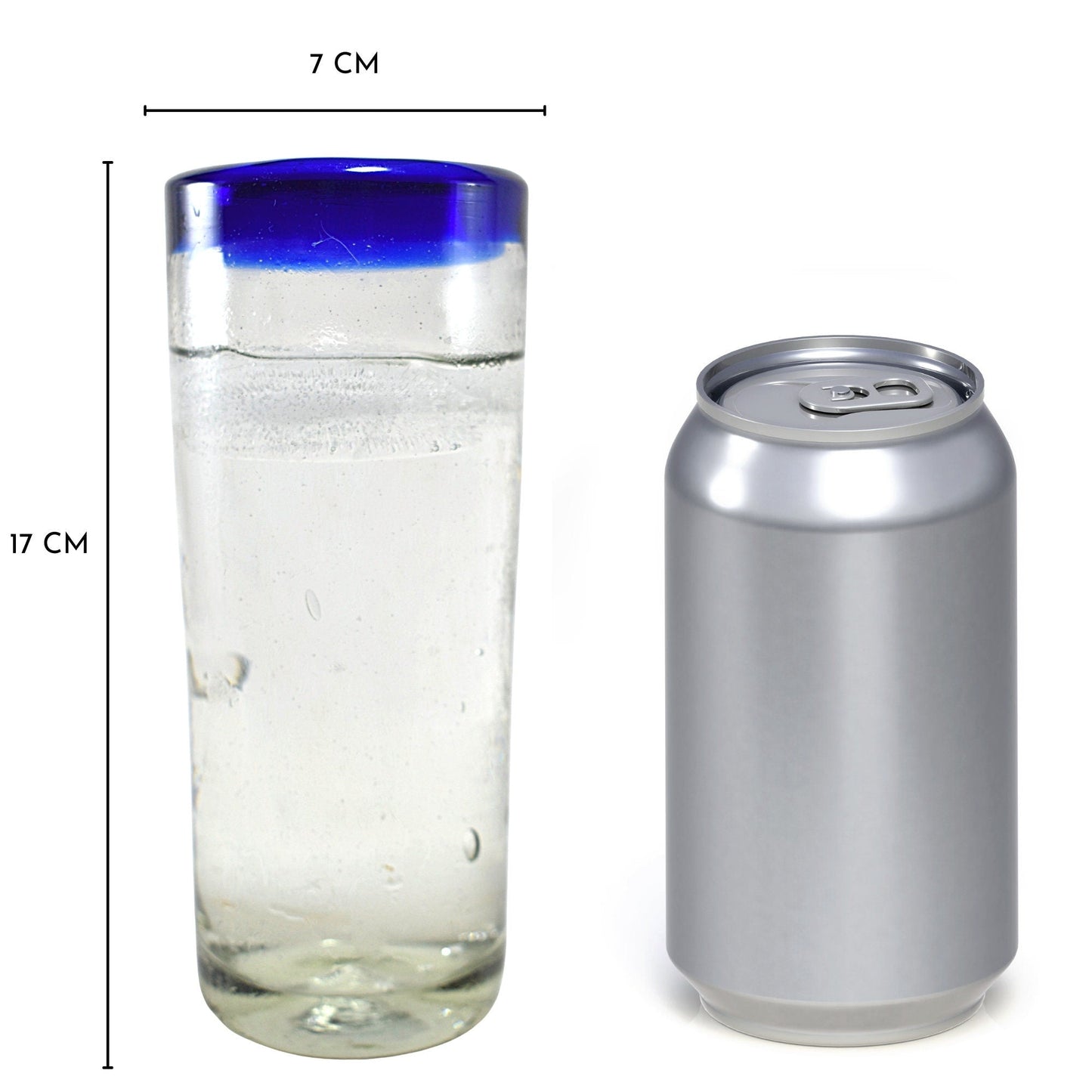 Vasos Jaiboleros Vidrio Soplado | Set de 6 Piezas | Artesanal | (Posta Cobalto, Highball, 13 Oz.) - MAREY -