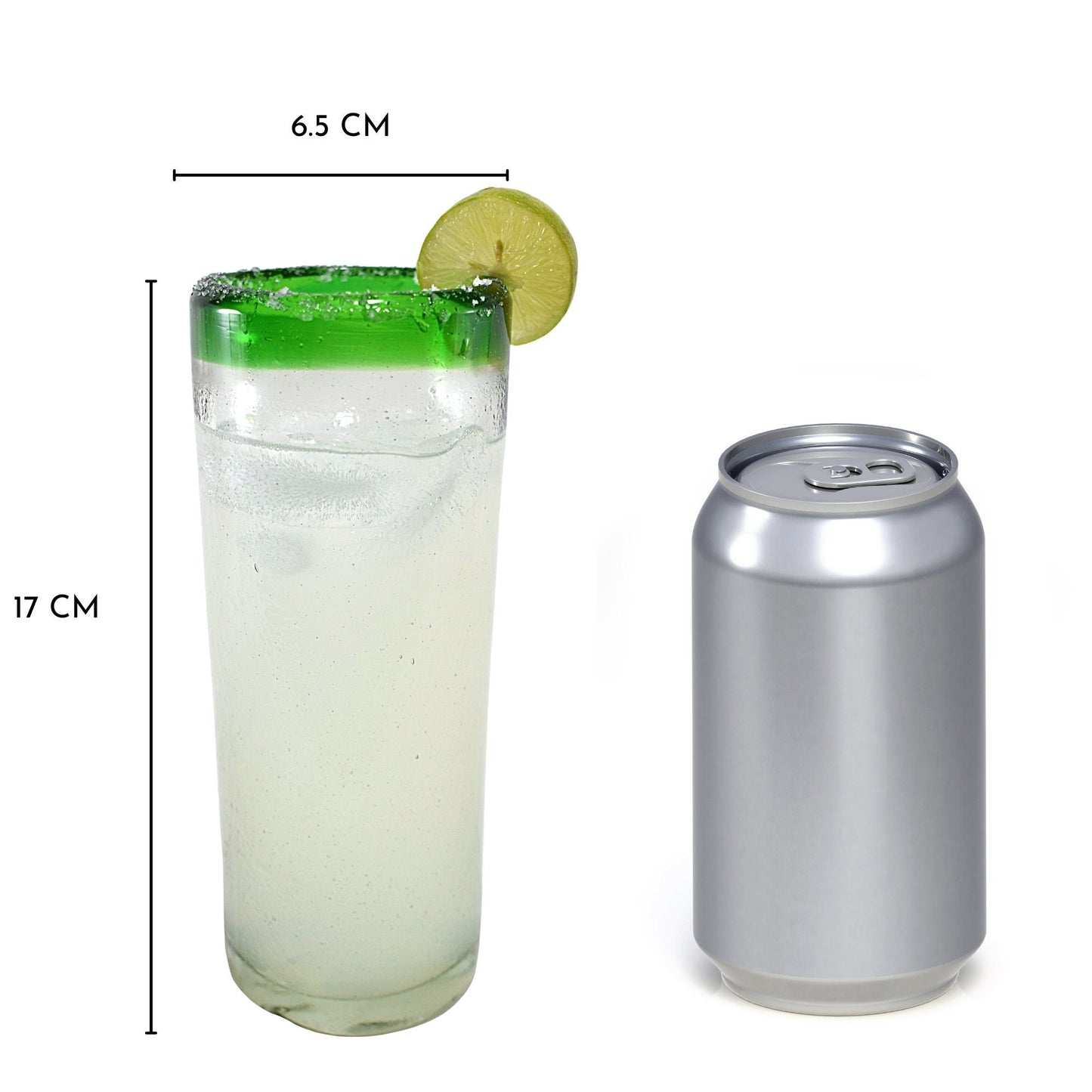 Vasos Jaiboleros Vidrio Soplado | Set de 6 Piezas | Artesanal | (Posta Verde, Highball, 13 Oz.) - MAREY -