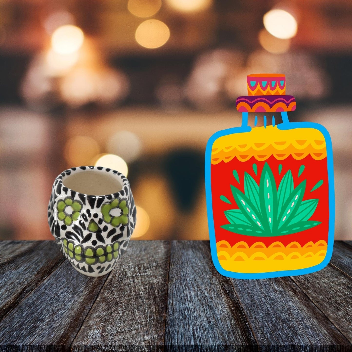 Vasos Mezcaleros | Calaverita | Cerámica de Talavera | Set de 4 Piezas | 100% Artesanal | (Decorado Verde & Negro, 2 Oz.) - MAREY -