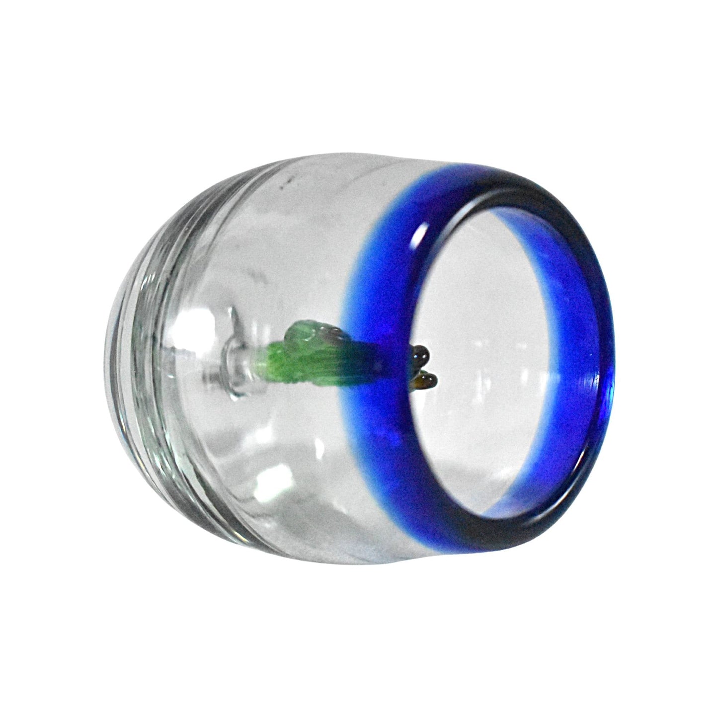 Vasos Mezcaleros | Set de 6 Piezas | Caballitos de Vidrio Soplado Artesanalmente en México (Filo Azul Cobalto C/ Cactus, Barril 2 Oz.) - MAREY -