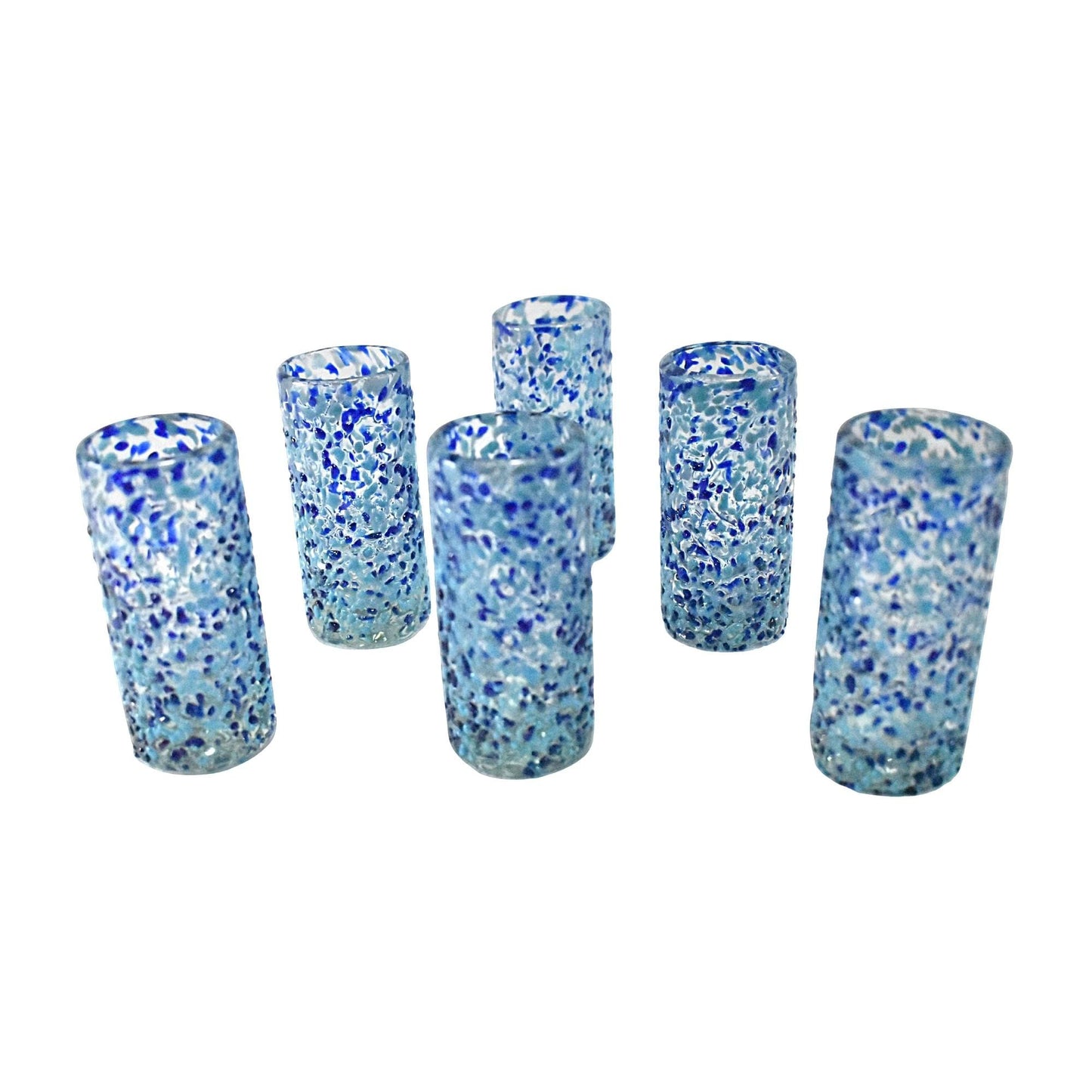 Vasos Tequileros Caballitos de Vidrio Soplado | Set de 6 Piezas | (Granizado Cielo, 2 Oz.) - MAREY -