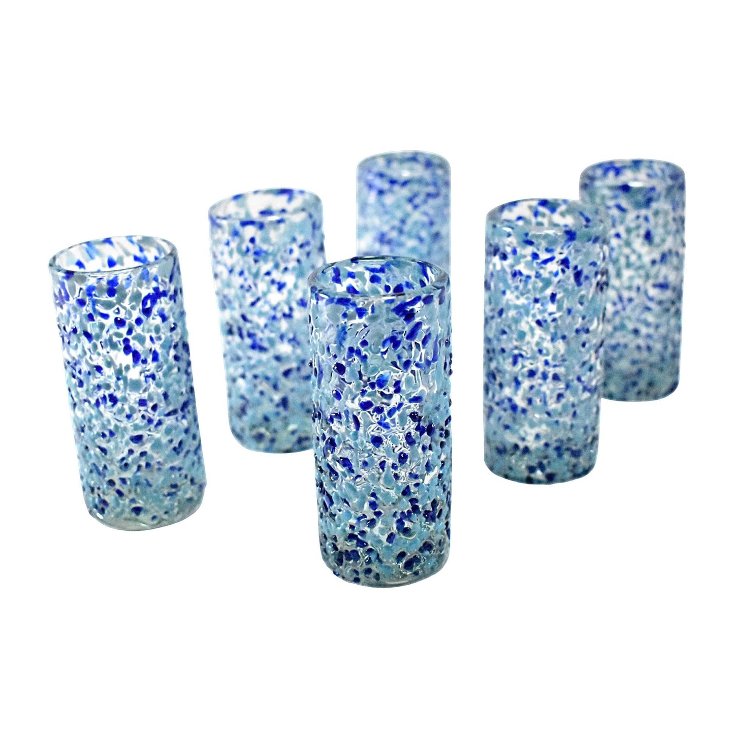 Vasos Tequileros Caballitos de Vidrio Soplado | Set de 6 Piezas | (Granizado Cielo, 2 Oz.) - MAREY -