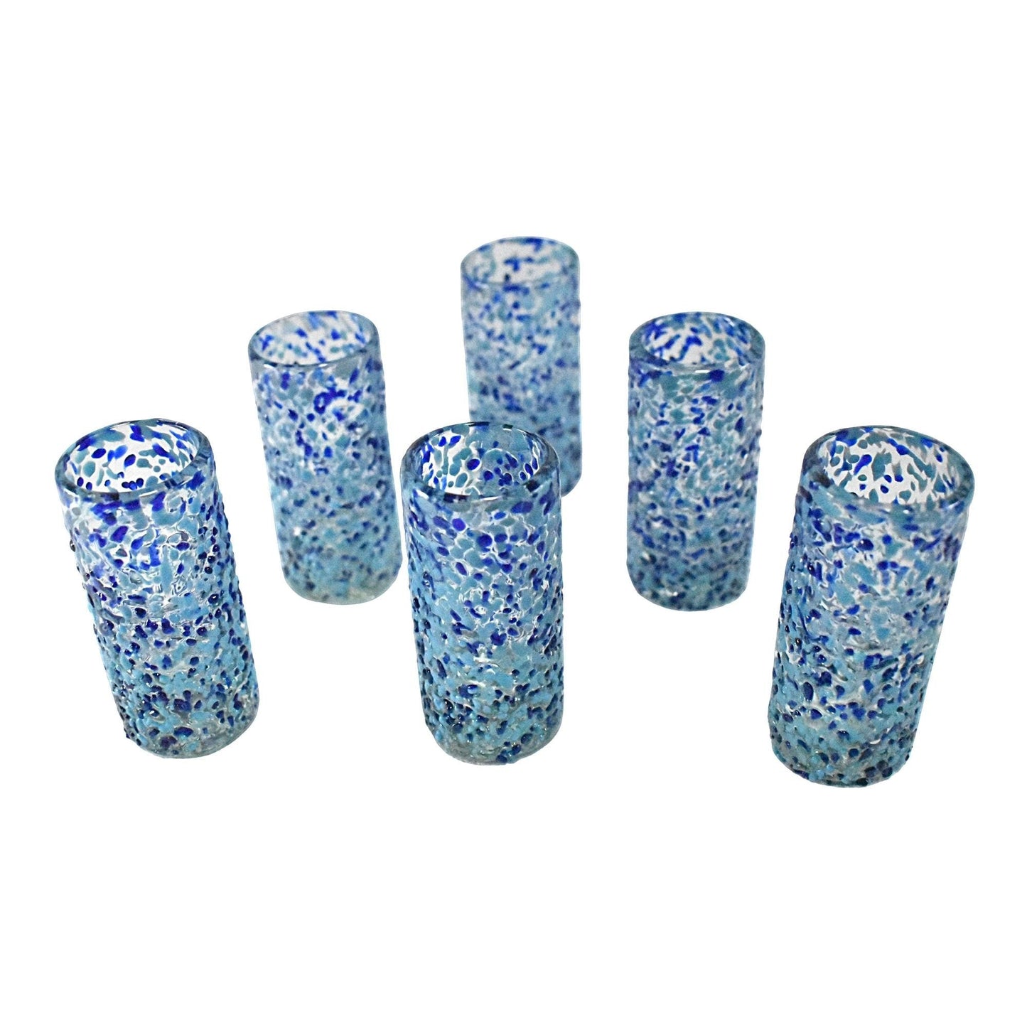 Vasos Tequileros Caballitos de Vidrio Soplado | Set de 6 Piezas | (Granizado Cielo, 2 Oz.) - MAREY -