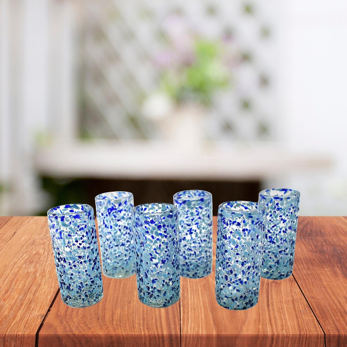 Vasos Tequileros Caballitos de Vidrio Soplado | Set de 6 Piezas | (Granizado Cielo, 2 Oz.) - MAREY -