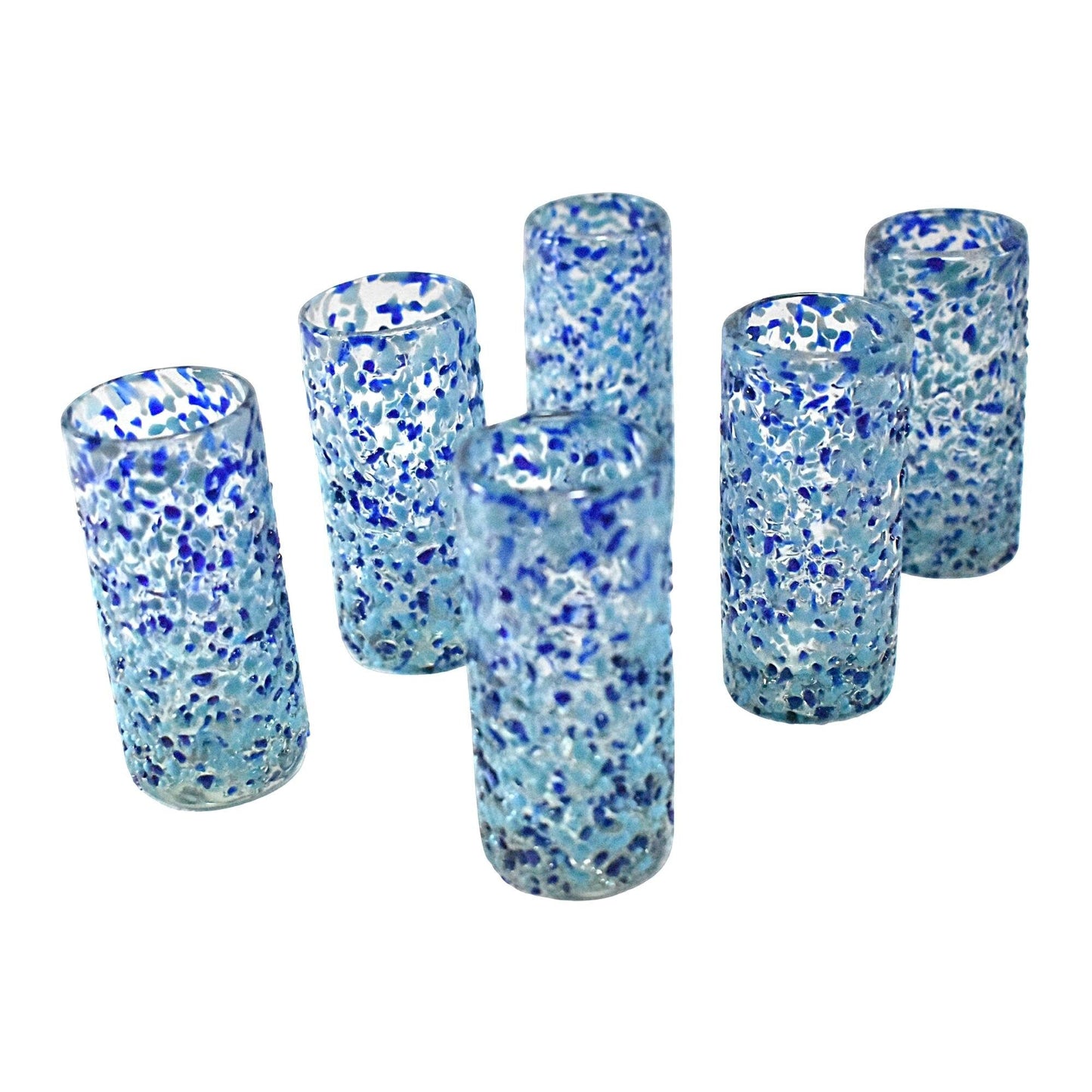 Vasos Tequileros Caballitos de Vidrio Soplado | Set de 6 Piezas | (Granizado Cielo, 2 Oz.) - MAREY -