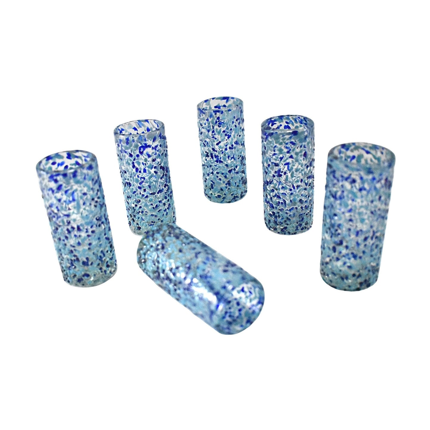 Vasos Tequileros Caballitos de Vidrio Soplado | Set de 6 Piezas | (Granizado Cielo, 2 Oz.) - MAREY -