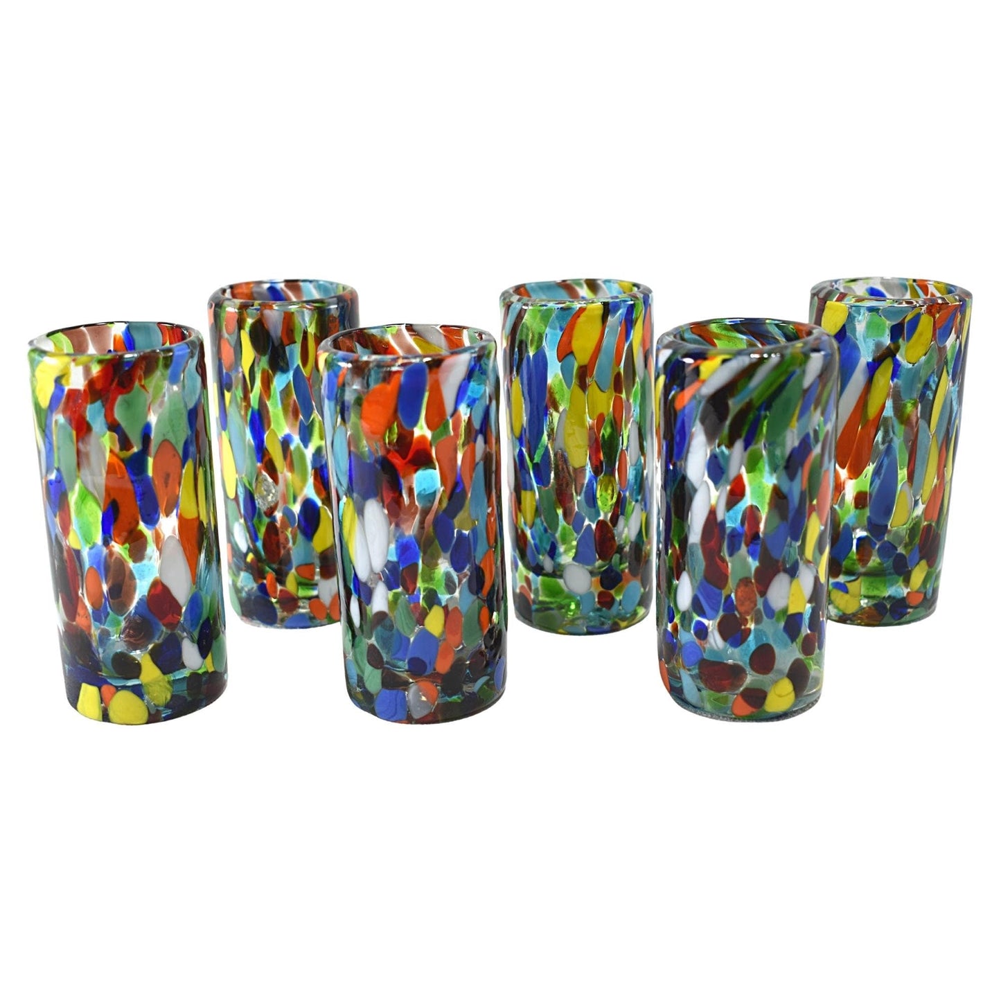 Vasos Tequileros de Vidrio Soplado Artesanalmente en México | Set de 6 Piezas |(Confetti Multicolor, 2 Oz.) - MAREY -
