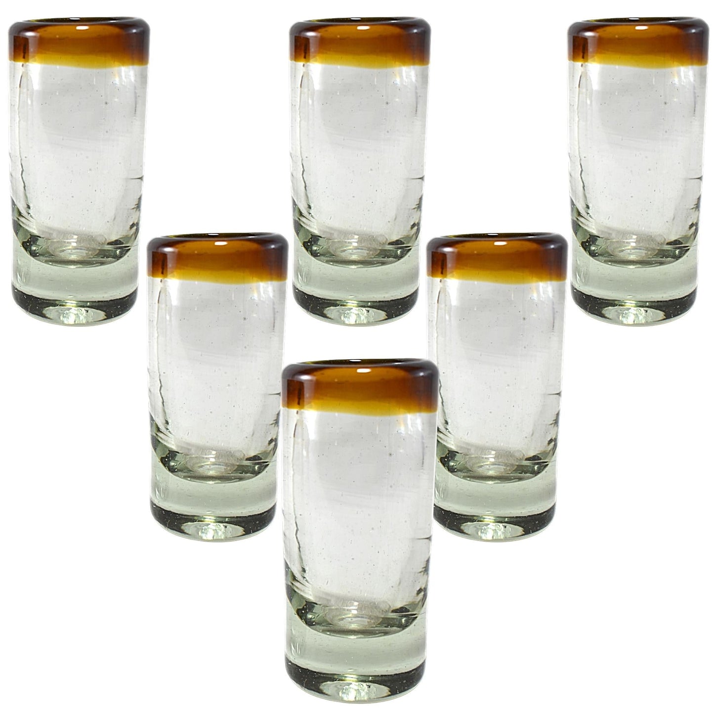 Vasos Tequileros | Vidrio Soplado Artesanalmente en México | Set de 6 Piezas | (Filo Ámbar, 2 Oz.) - MAREY -