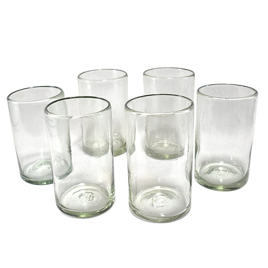 Vasos Vidrio Soplado Para Agua | Set de 6 Piezas | Hechos Artesanalmente en México | (Natural, Agua 16 Oz.) - MAREY -