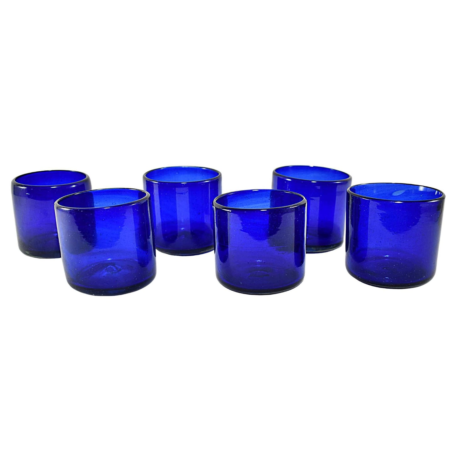 Vasos Vidrio Soplado | Set de 6 Piezas | Artesanales | (Azul Cobalto, Old Fashioned 8 Oz.) - MAREY -