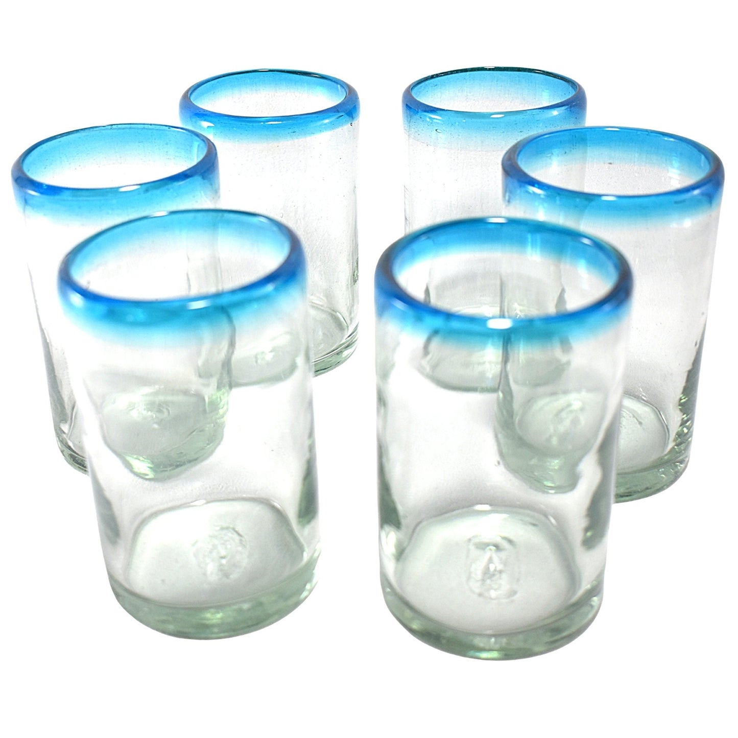 Vasos Vidrio Soplado | Set de 6 Piezas | Hechos Artesanalmente en México (Filo Aqua, Agua 16 Oz.) - MAREY -