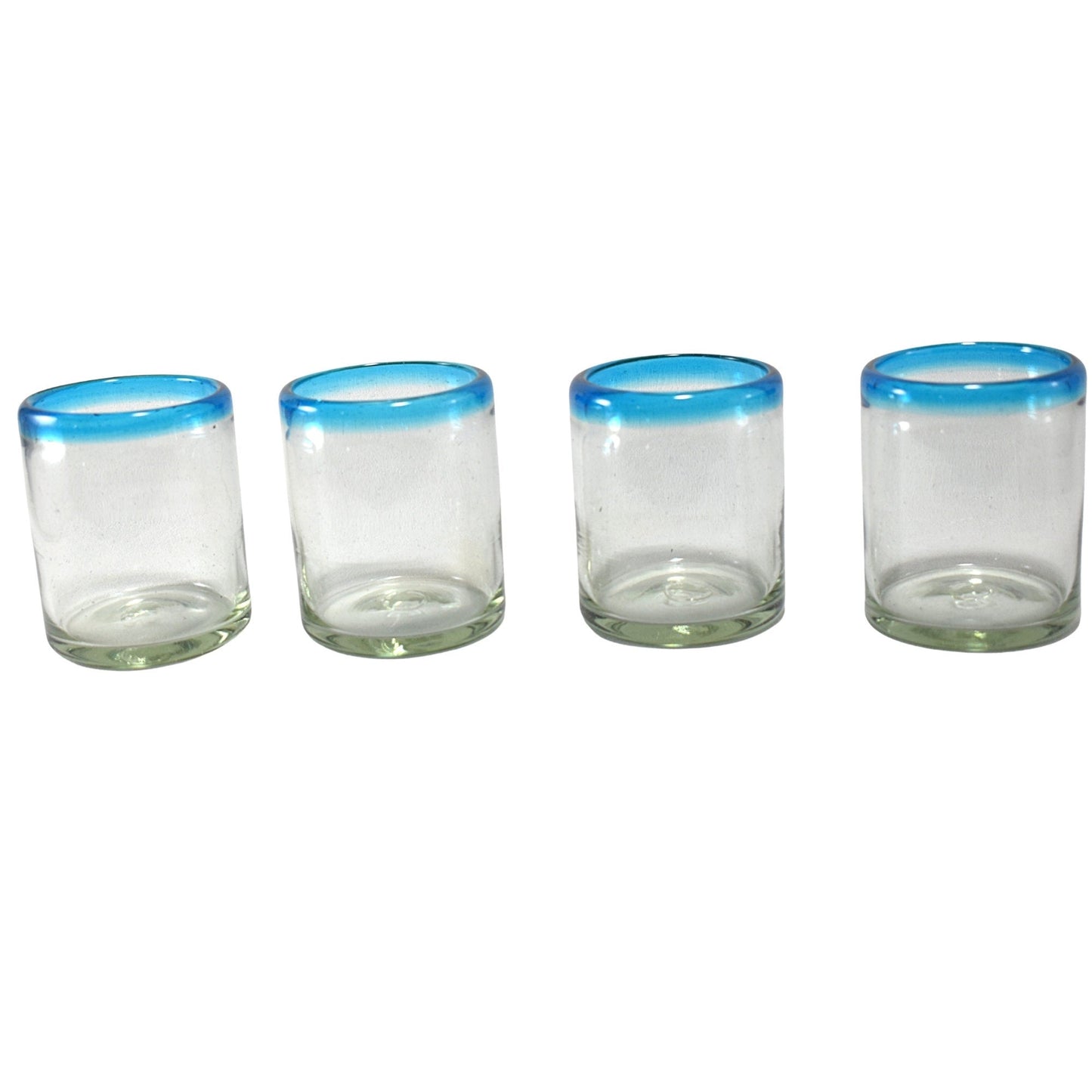 Vasos Vidrio Soplado | Set de 6 Piezas | Hechos Artesanalmente en México | (Filo Aqua, Old Fashioned 10 Oz.) - MAREY -