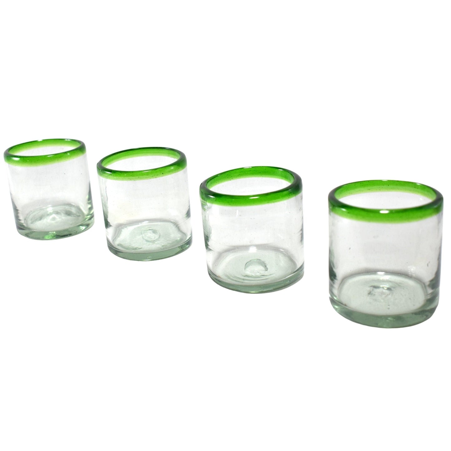 Vasos Vidrio Soplado | Set de 6 Piezas | Hechos Artesanalmente en México |(Filo Verde, Old Fashioned 8 Oz.) - MAREY -