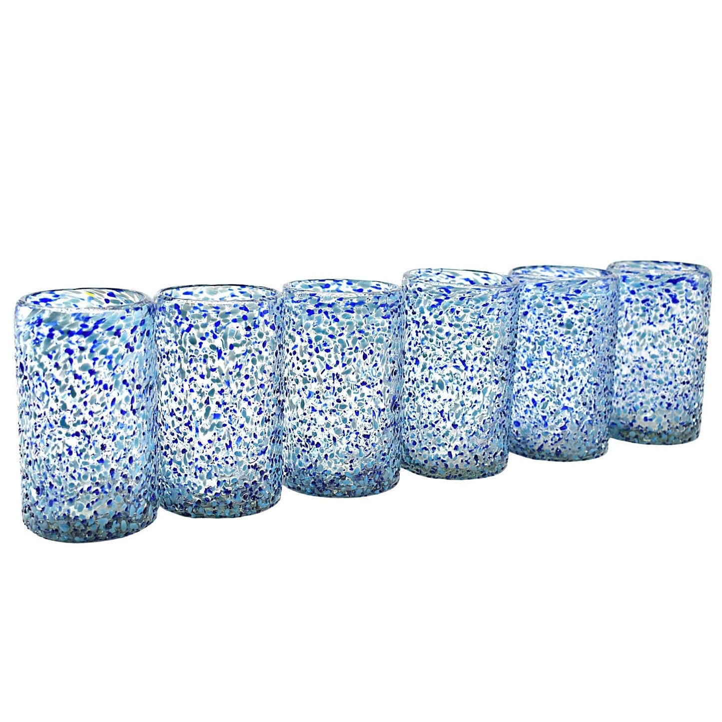 Vasos Vidrio Soplado | Set de 6 Piezas | Hechos Artesanalmente en México (Granizado Cielo, Agua 16 Oz.) - MAREY -