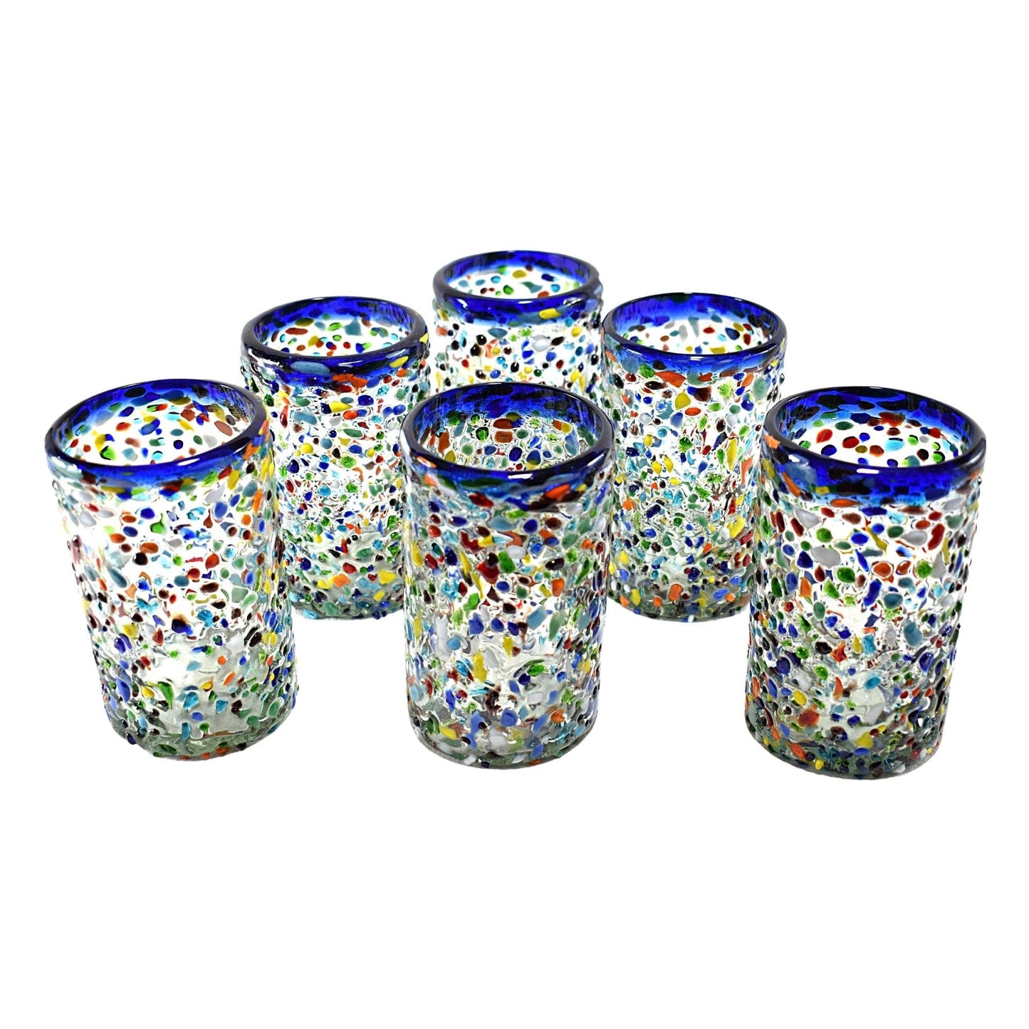 Vasos Vidrio Soplado | Set de 6 Piezas | Hechos Artesanalmente en México | (Granizado Multicolor, Agua 16 Oz.) - MAREY -
