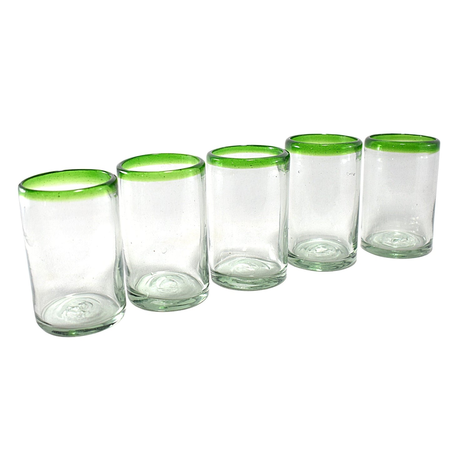 Vasos Vidrio Soplado | Set de 6 Piezas | Hechos Artesanalmente en México | Vaso Old Fashioned | (Filo Verde, Agua 16 Oz.) - MAREY -
