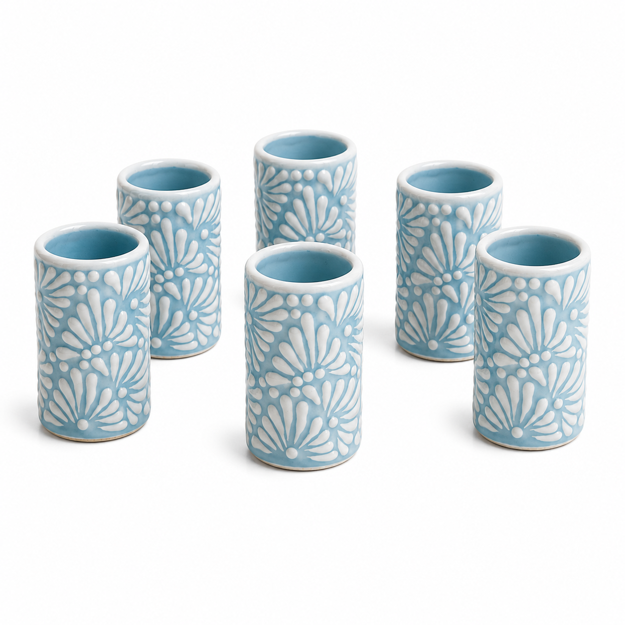 Mexican Talavera Pottery Shot Glasses | 100% Handmade Ceramic from Mexico | Tequila Cups (Puebla, 2 Oz.)