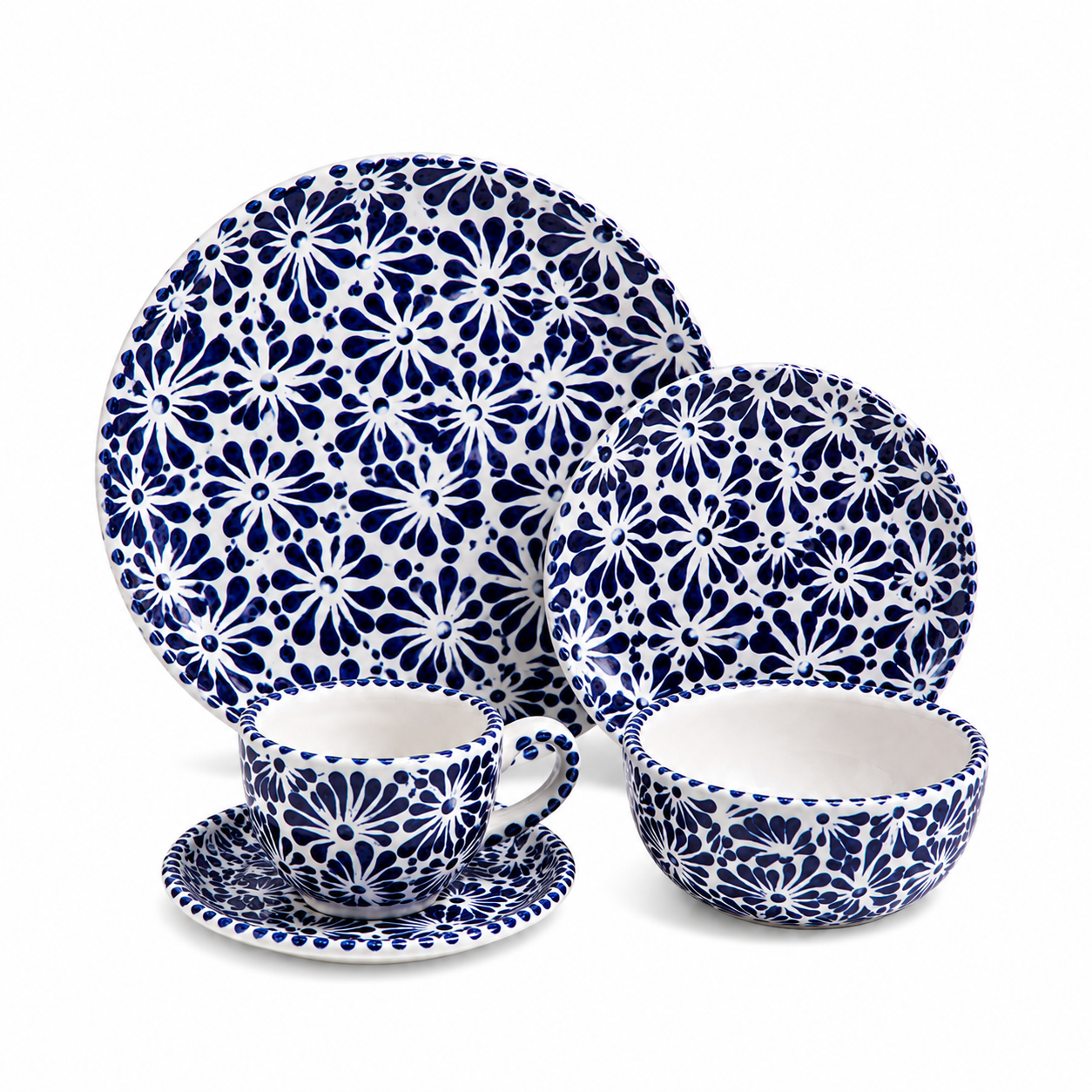 Vajilla de Cerámica de Talavera Artesanal – Set de Platos de Cerámica Hecho en México | Set de 5 Piezas |