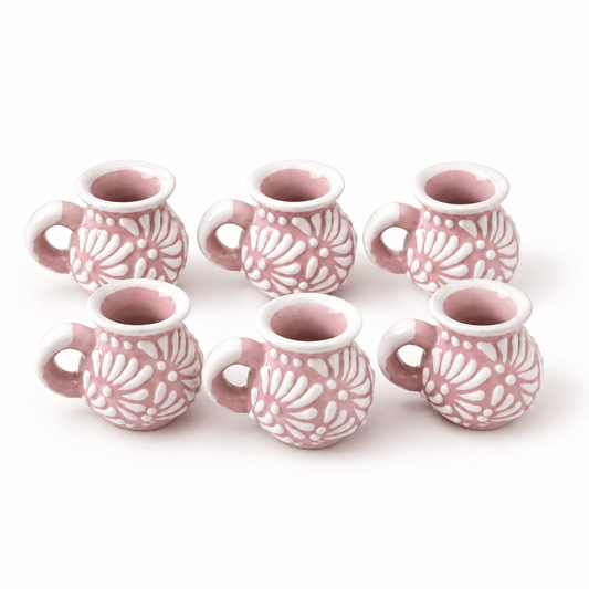 Jarritos Tequileros de Fiesta | Cerámica de Talavera | (Rosa, 2 Oz.) - MAREY.MX - Vaso Tequilero