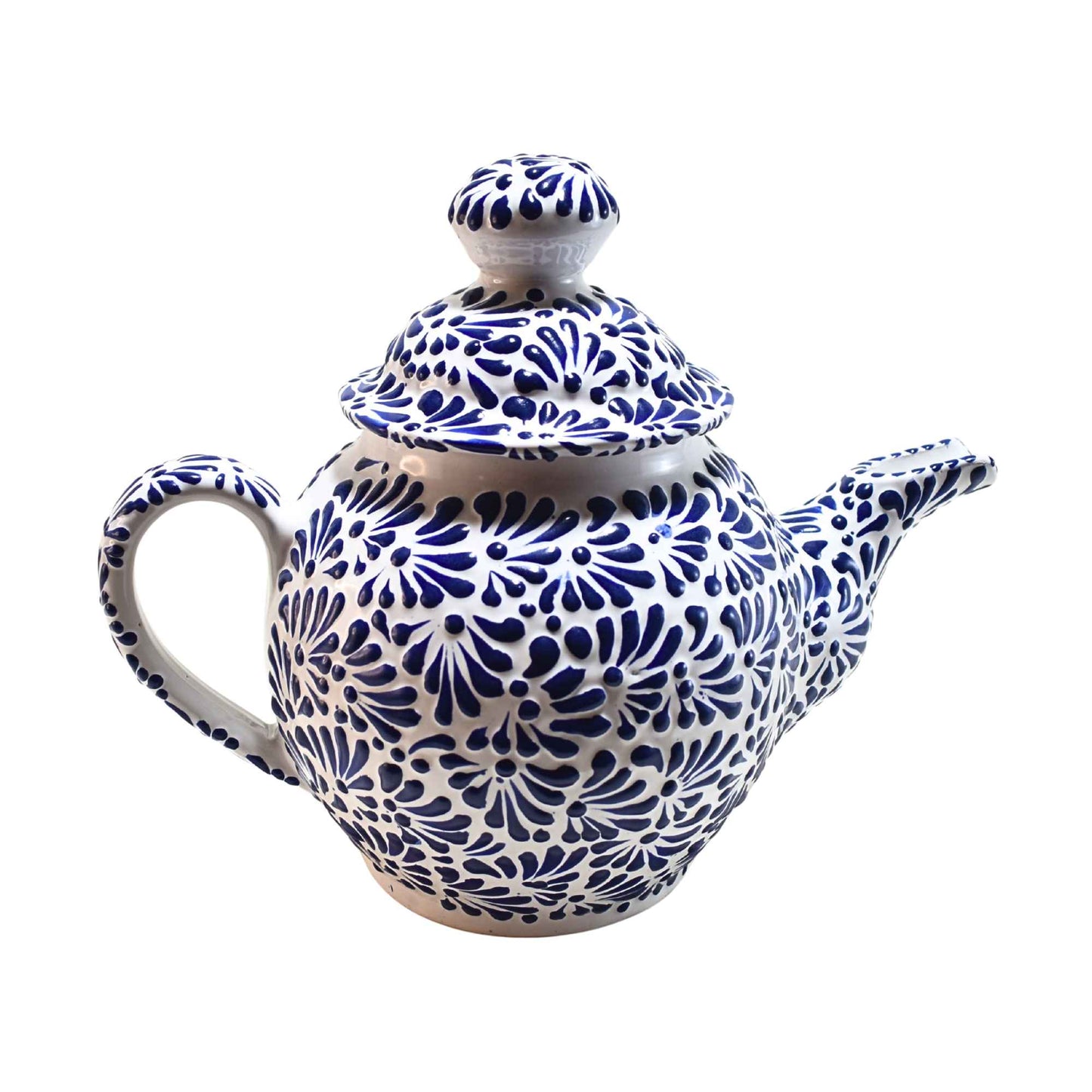 Juego de té | 6 Tazas de Café - Cafetera - Azucarera | Cerámica de Talavera | Hecho en Puebla, México | (Azul sobre Blanco) - MAREY - taza para cafe