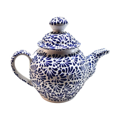 Tea Set | 6 Coffee Cups - Coffee Pot - Sugar Bowl | Talavera Pottery | Made in Puebla, Mexico | (Blue on White) - MAREY - Coffee Mug