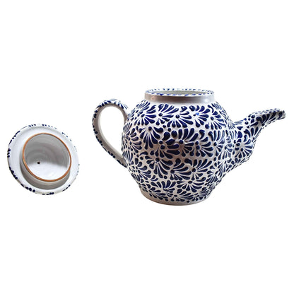 Tea Set | 6 Coffee Cups - Coffee Pot - Sugar Bowl | Talavera Pottery | Made in Puebla, Mexico | (Blue on White) - MAREY - Coffee Mug