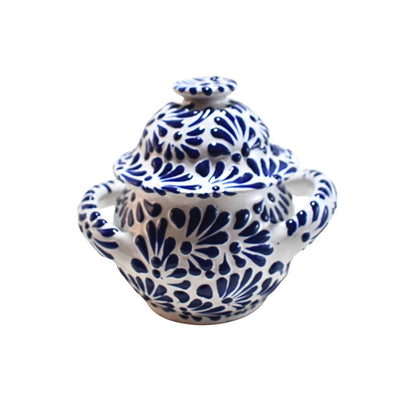 Tea Set | 6 Coffee Cups - Coffee Pot - Sugar Bowl | Talavera Pottery | Made in Puebla, Mexico | (Blue on White) - MAREY - Coffee Mug
