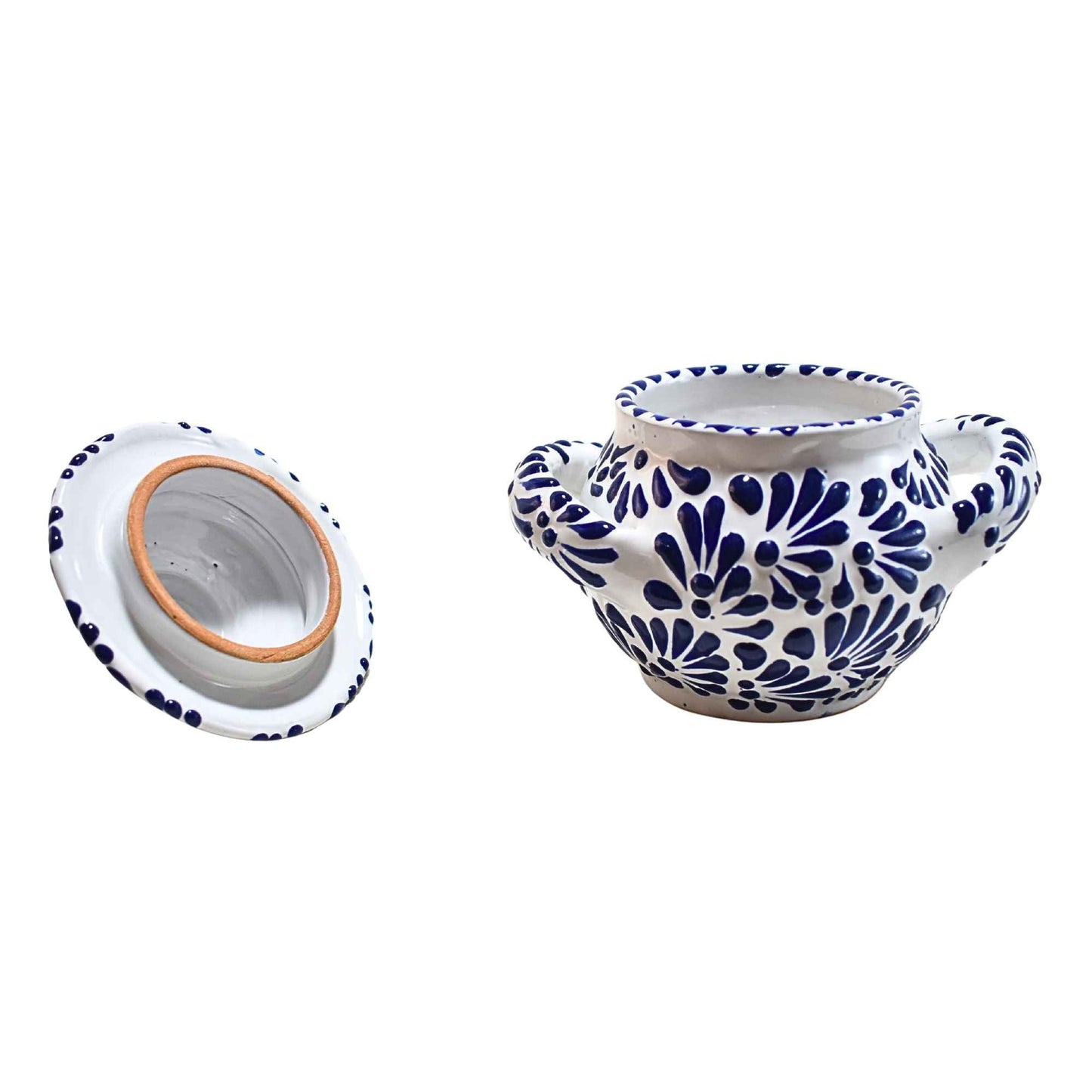 Juego de té | 6 Tazas de Café - Cafetera - Azucarera | Cerámica de Talavera | Hecho en Puebla, México | (Azul sobre Blanco) - MAREY - taza para cafe