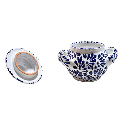 Tea Set | 6 Coffee Cups - Coffee Pot - Sugar Bowl | Talavera Pottery | Made in Puebla, Mexico | (Blue on White) - MAREY - Coffee Mug