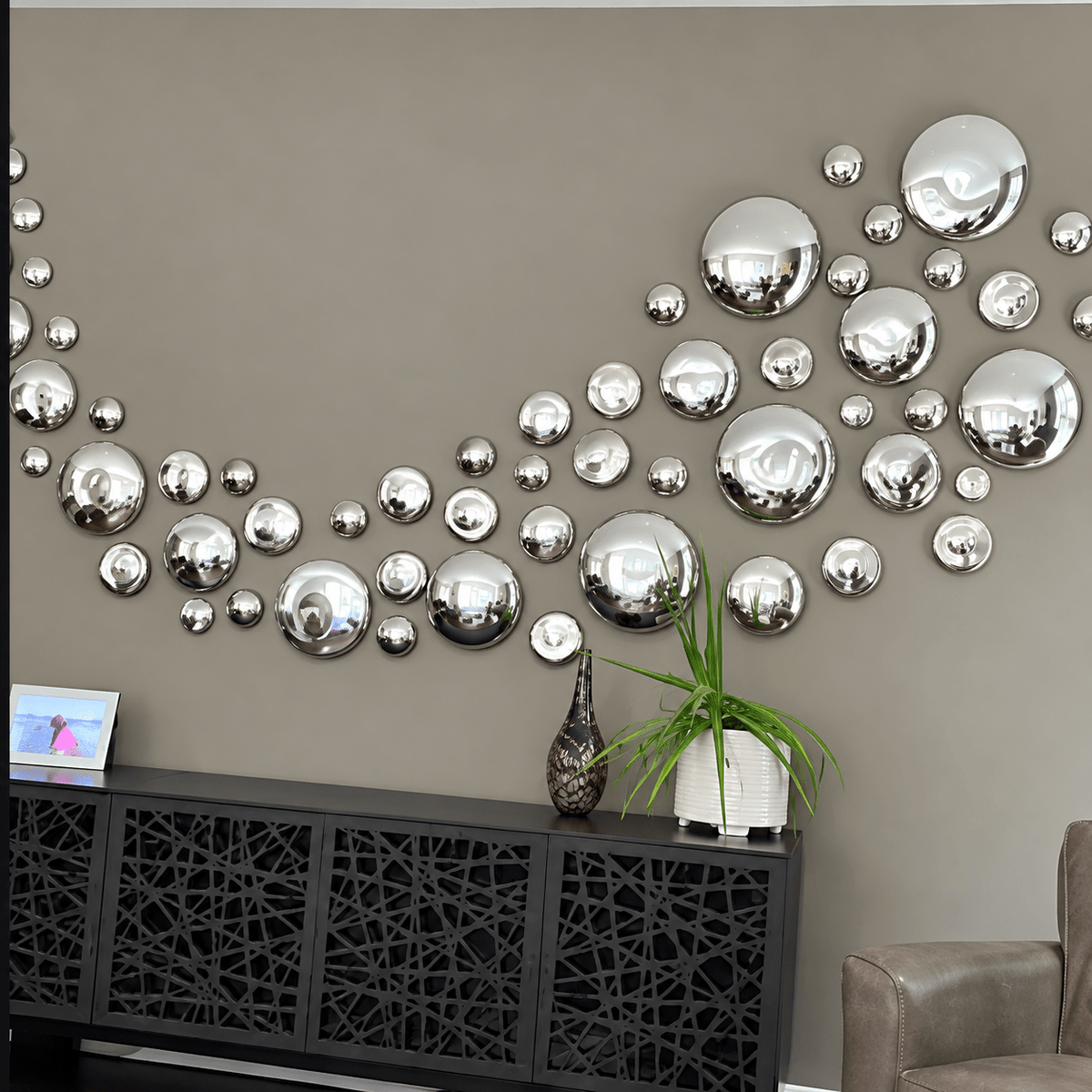 Mural de Piedras Plateadas de Vidrio Soplado | Decoración de Muro | Hecho en México | (Set de 8 Piezas) - MAREY.MX -