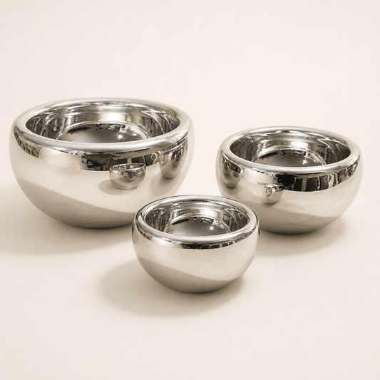 Set de 3 Ensaladeras Plateadas de Vidrio Soplado (10, 20, 30 cm.) - MAREY.MX - Bowl