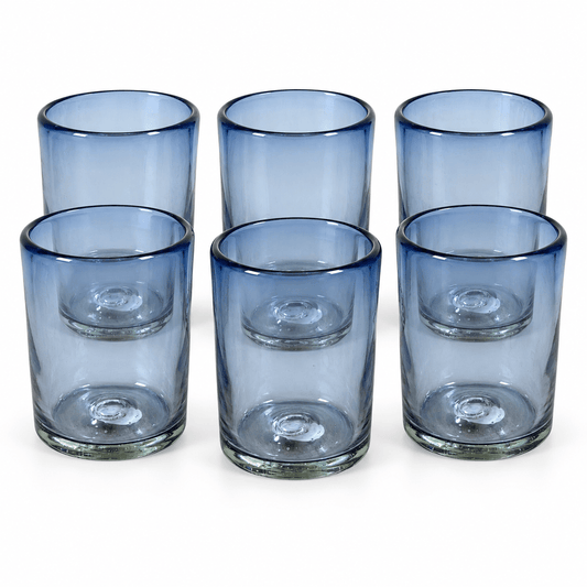 Set de 6 Vasos de Vidrio Soplado Azul Humo | 250 ml - MAREY.MX - Vasos de vidrio soplado