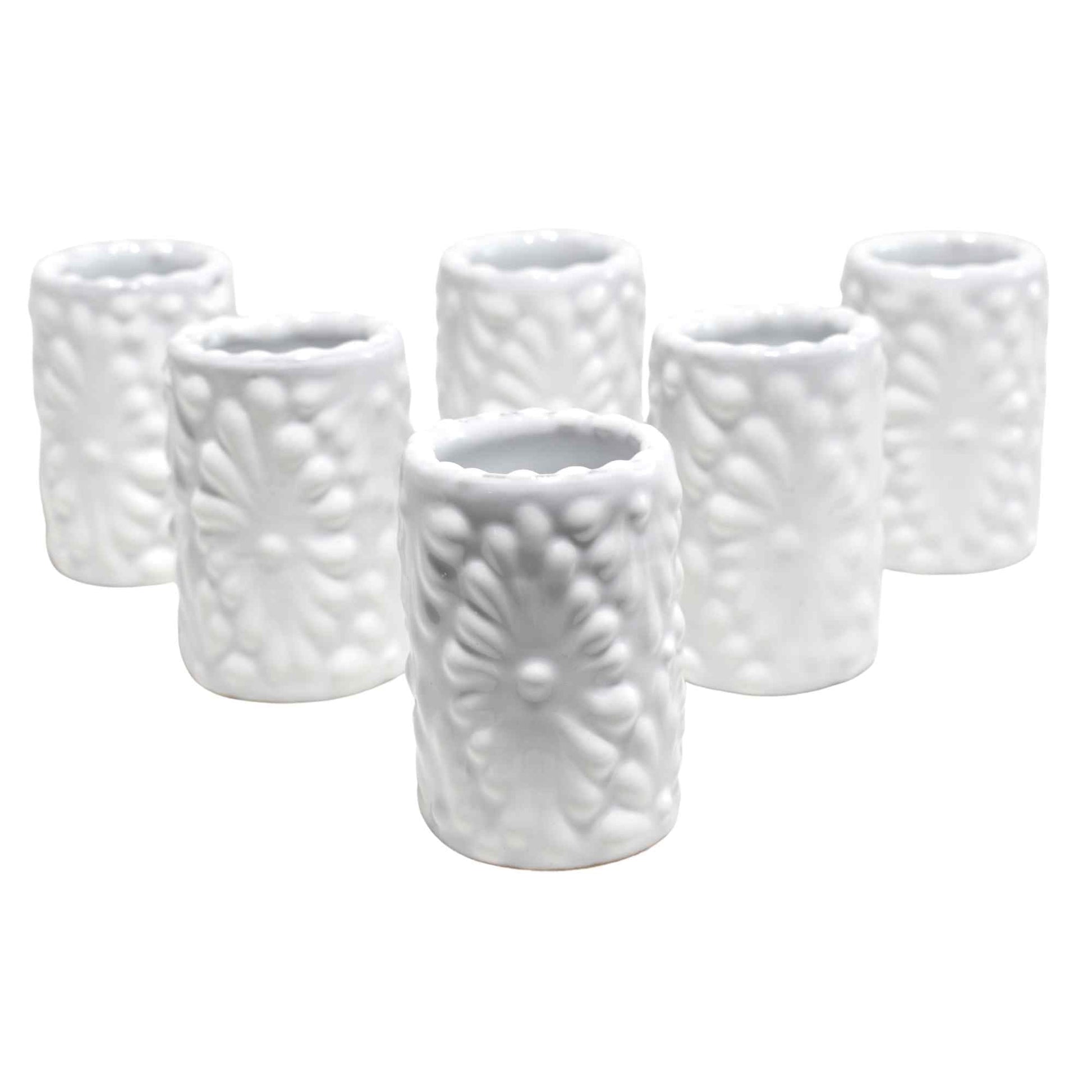 Tequileros de Cerámica de Talavera 100% Artesanal (Blanco, 2 Oz.) - MAREY - Vaso Tequilero