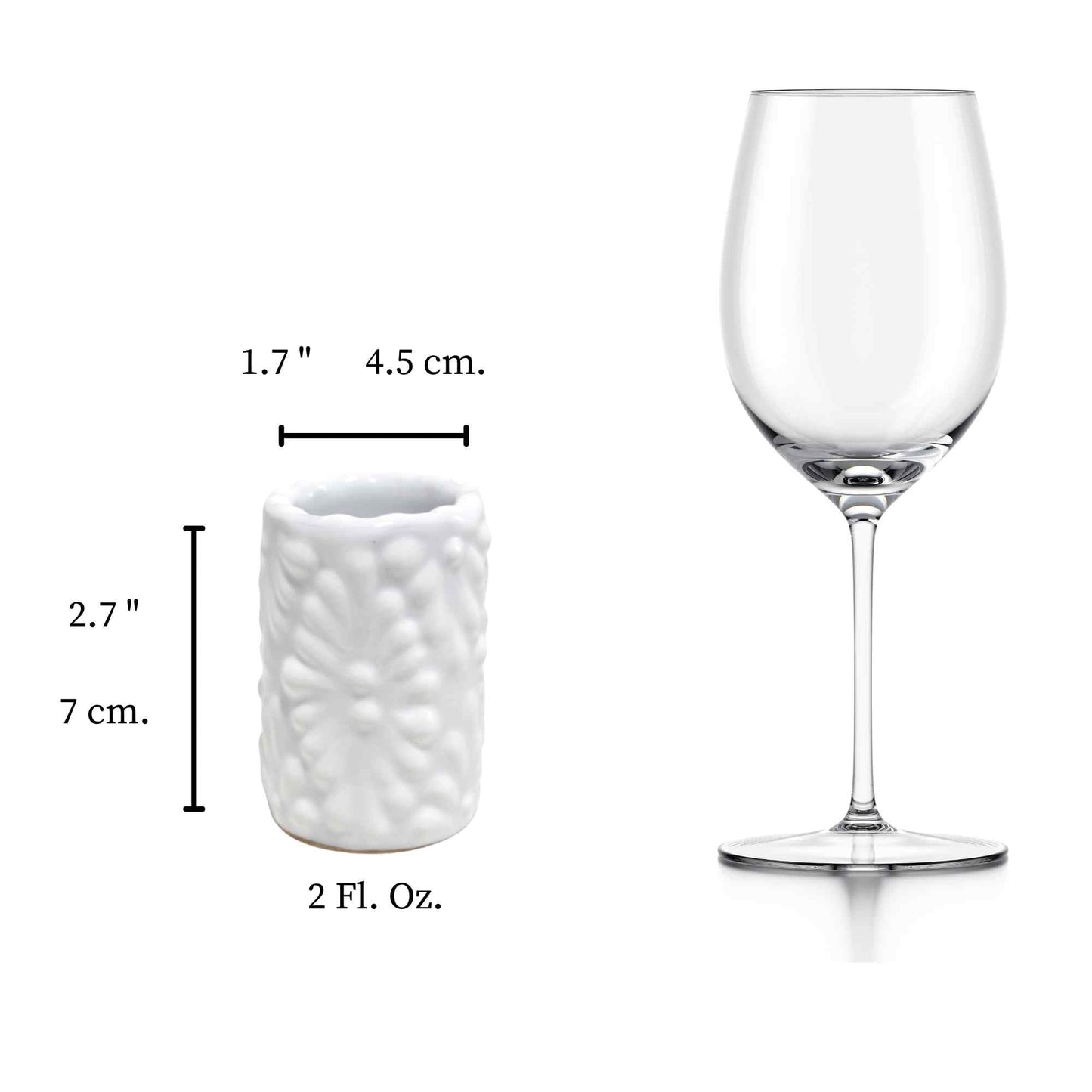 Tequileros de Cerámica de Talavera 100% Artesanal (Blanco, 2 Oz.) - MAREY - Vaso Tequilero