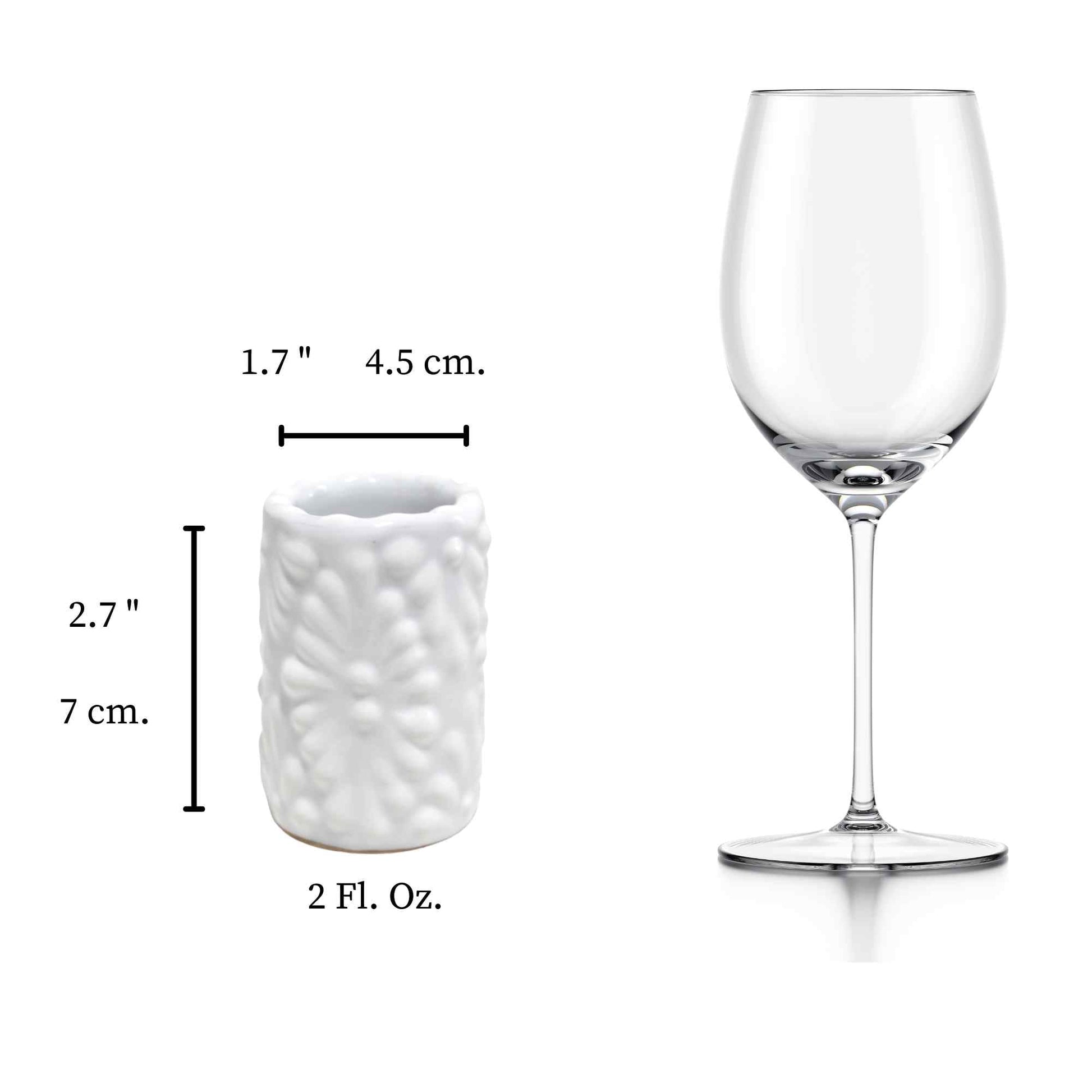 Tequileros de Cerámica de Talavera 100% Artesanal (Blanco, 2 Oz.) - MAREY - Vaso Tequilero