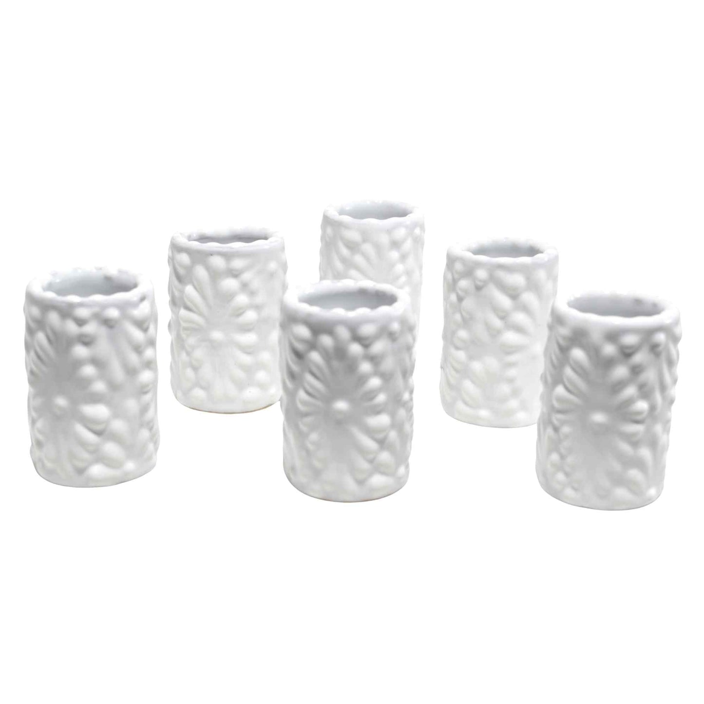 Tequileros de Cerámica de Talavera 100% Artesanal (Blanco, 2 Oz.) - MAREY - Vaso Tequilero